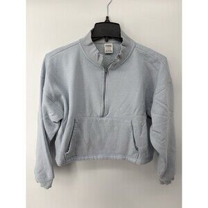 Pink Women’s Cropped Long Sleeve 1/2 Zip Pullover Light Blue Size Large Pocket